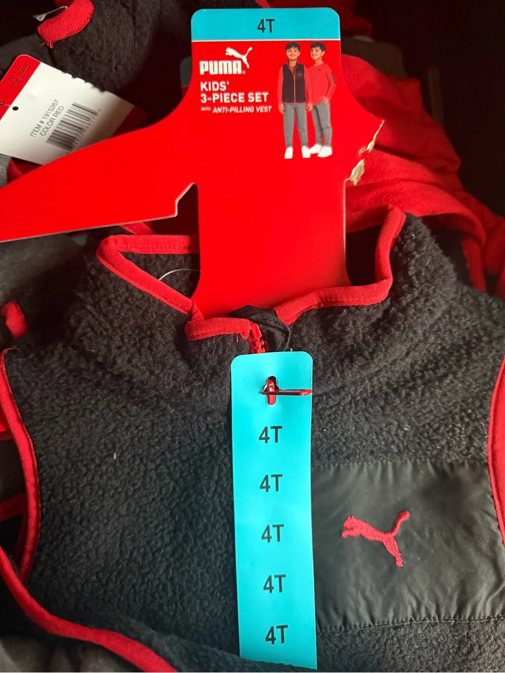 NWT Puma Kids' Red, Black and Gray 3-Piece Pant, Shirt and Vest Set 4T